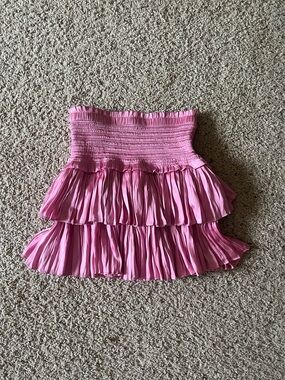 The Reset Pink bubblegum Smocked Tiered Ruffle Mini Skirt
